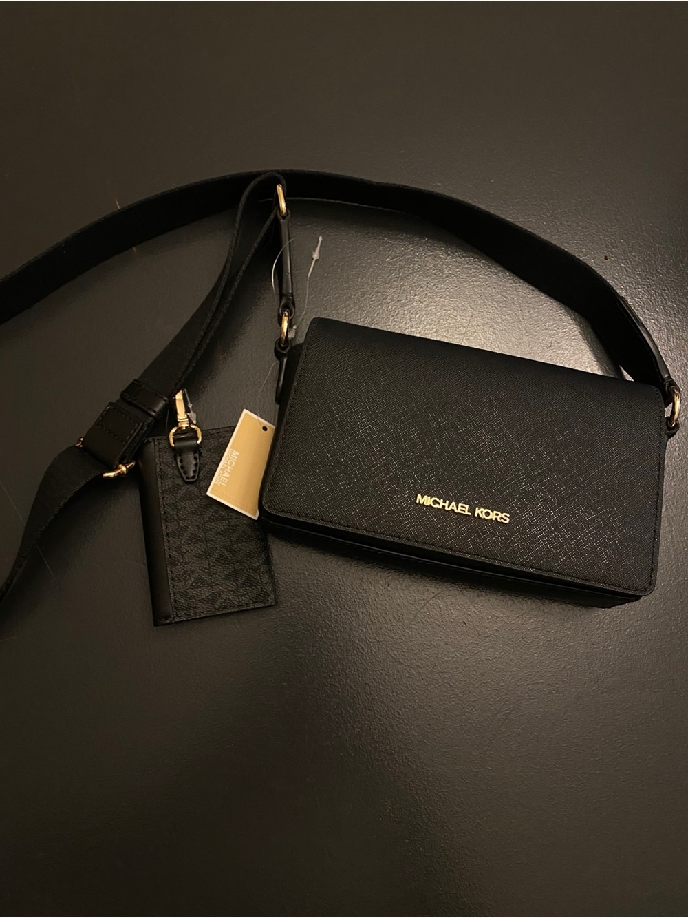 MICHAEL Michael Kors Black Saffiano Crossbody with Gold Hardware